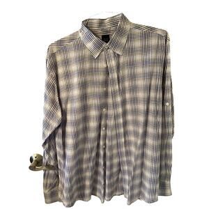 BLUE Saks Fifth Avenue Men's XL Cotton Dress Shirt, Blue Brown Roll Up Sleeve